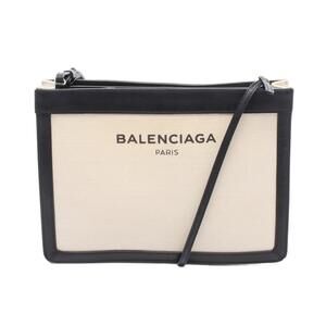 Balenciaga Navy Blue Pochette Shoulder Bag Canvas Leather Ivory White Black